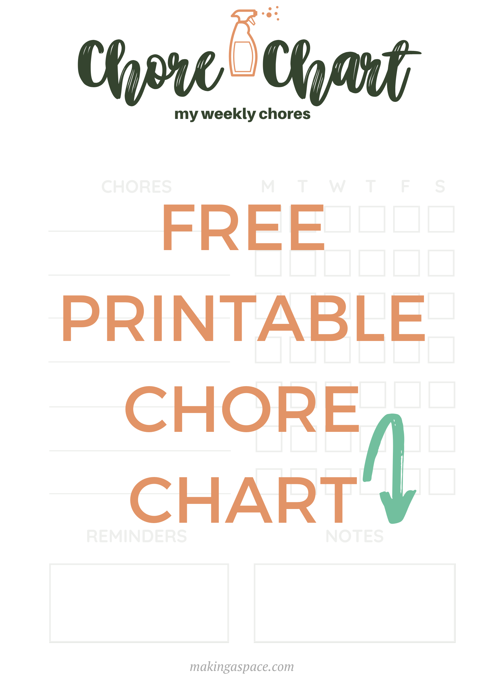 printable chore chart to help organize your space