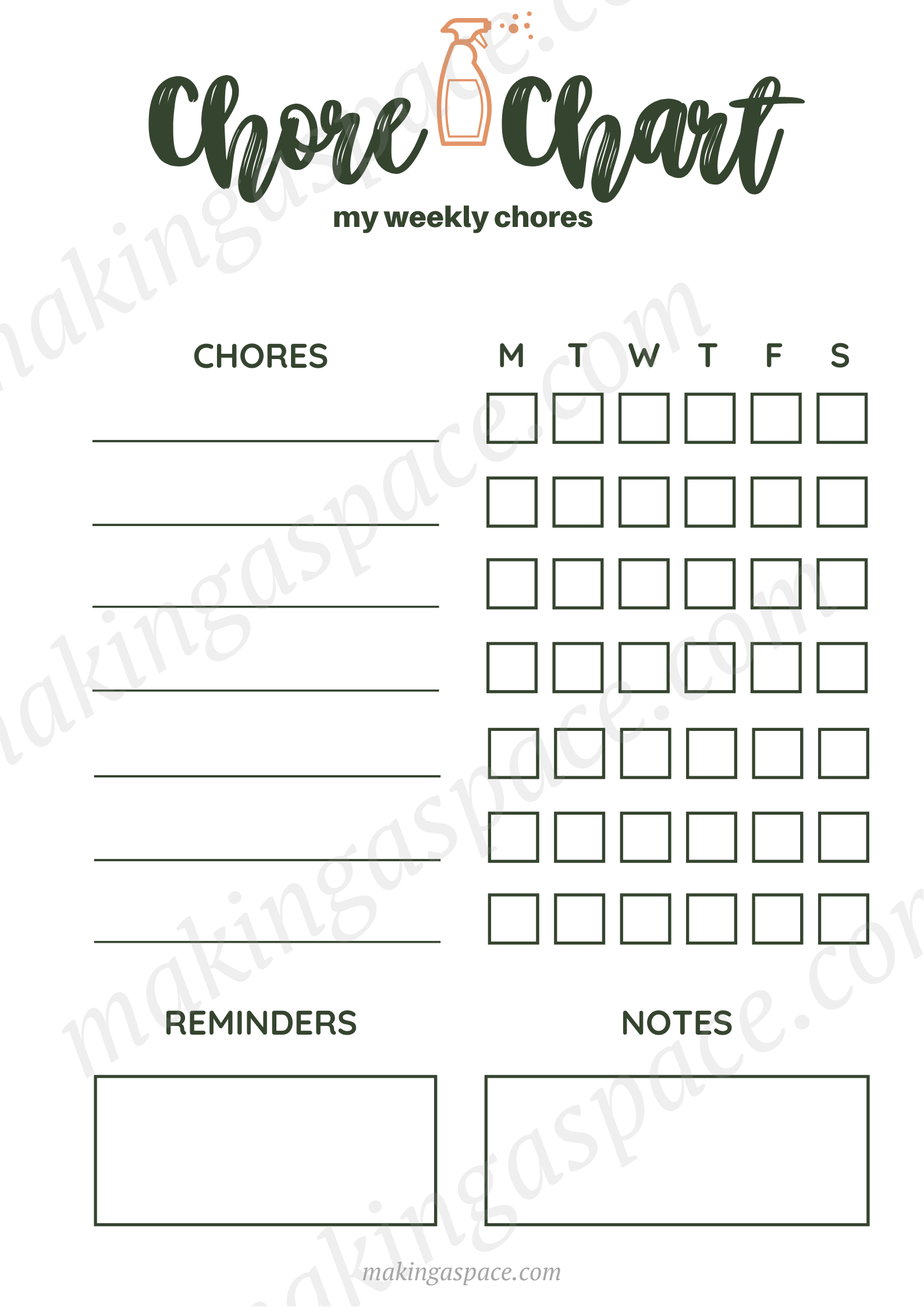 Free printable chore chart to download