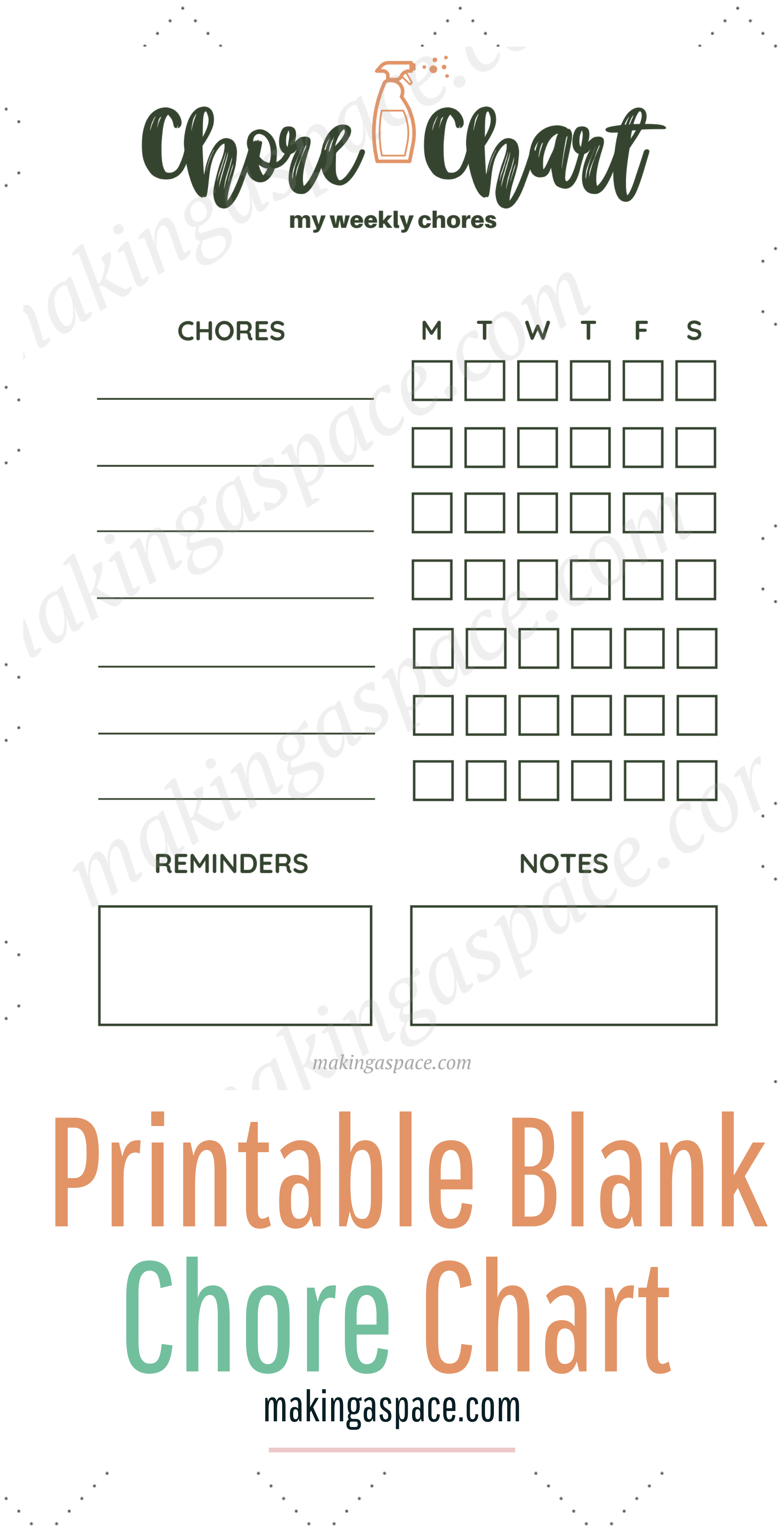 Printable Blank Chore Chart for the House