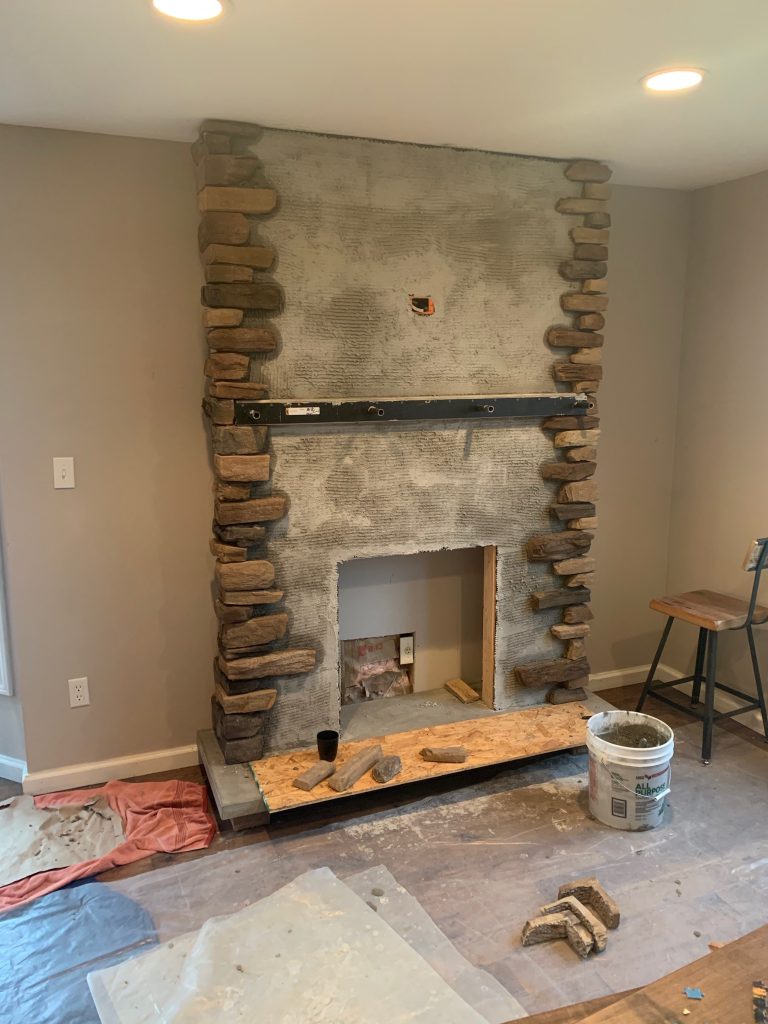 Stone Fireplace with Barn Wood Mantel DIY - Making A Space