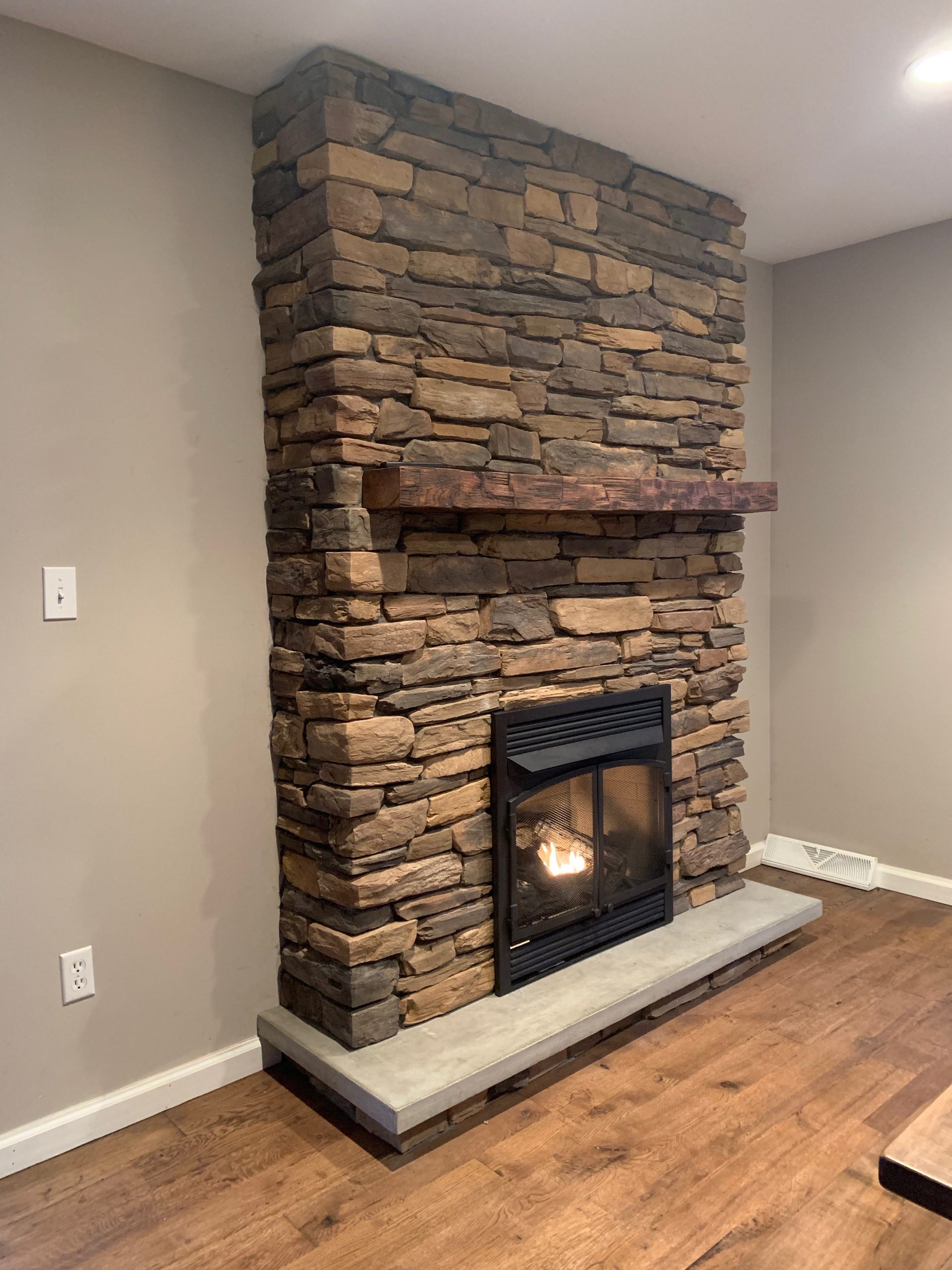 Stone Fireplace with Barn Wood Mantel DIY - Making A Space