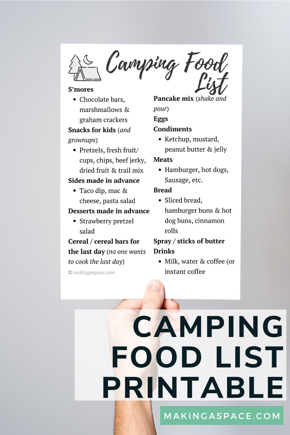 camping food packing list printable making a space