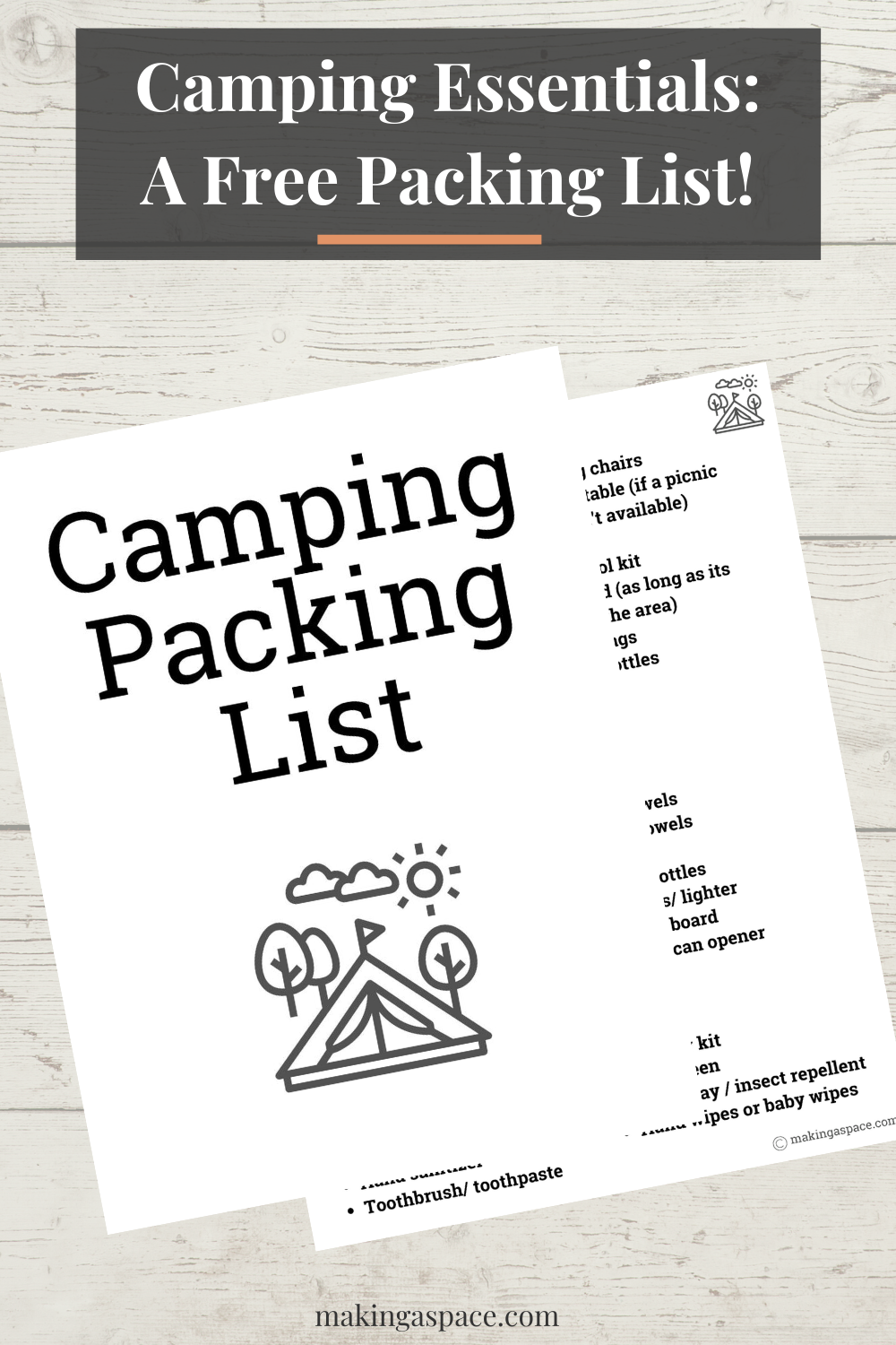 Camp, Cabin and RV packing list for trips