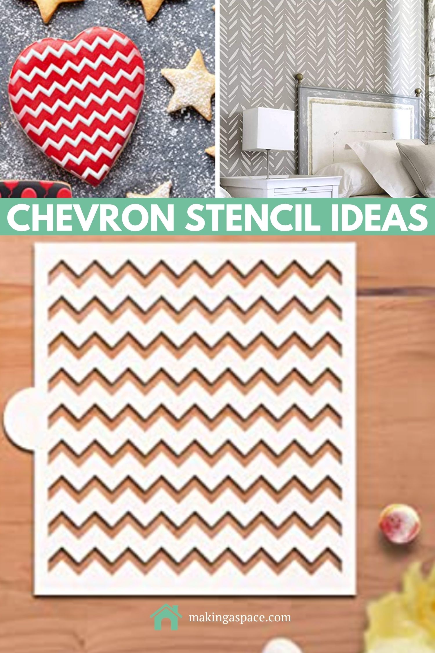 chevron stencil ideas for cookies, wall, and floor