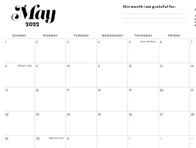 5 Free Printable May Calendars - Making A Space