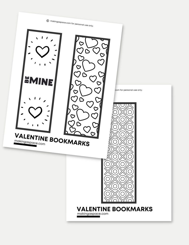 Valentine Coloring Bookmark Printable (3 Designs)