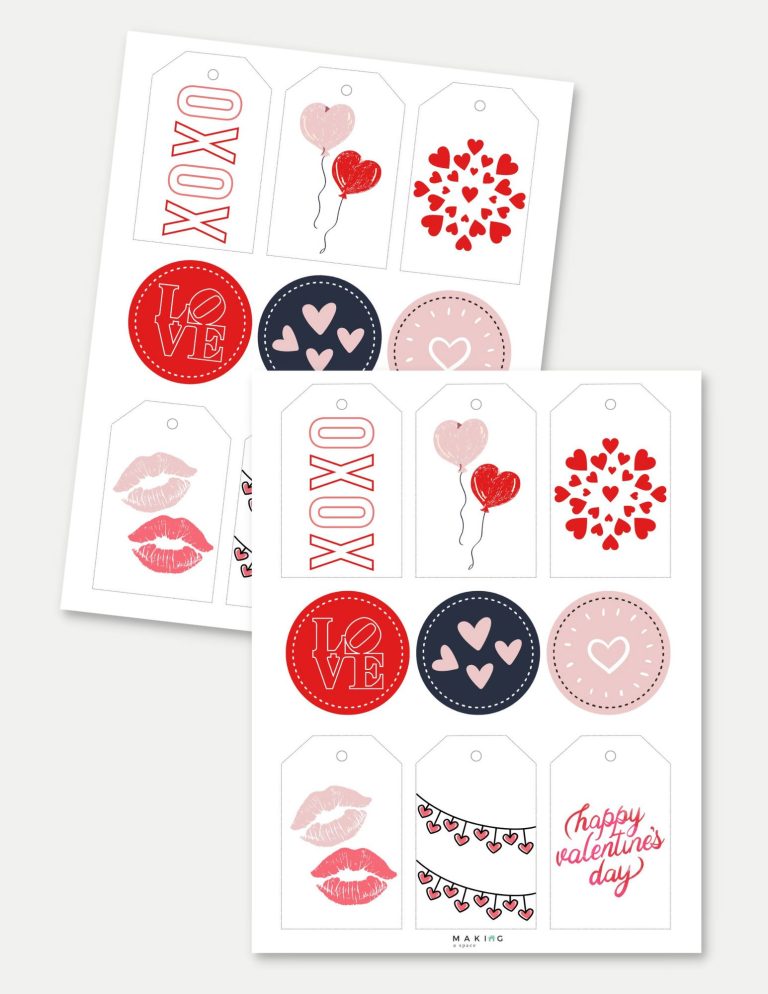 Pink, Black & Red Valentine’s Day Tags (Easy to Print)