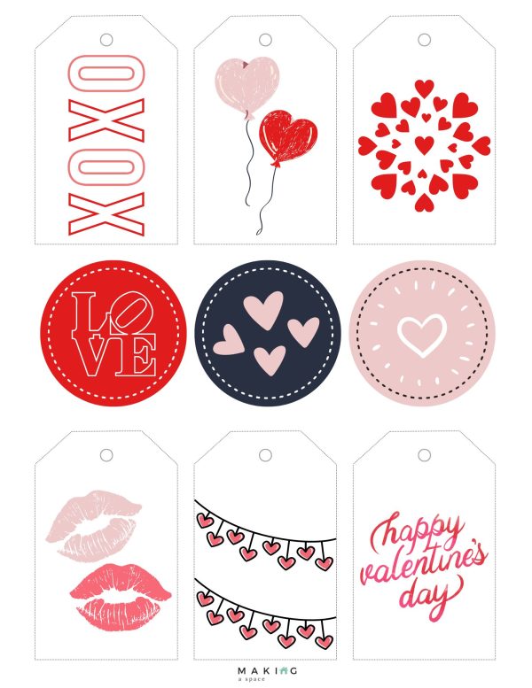 Pink, Black & Red Valentine's Day Tags (Easy to Print) - Making A Space