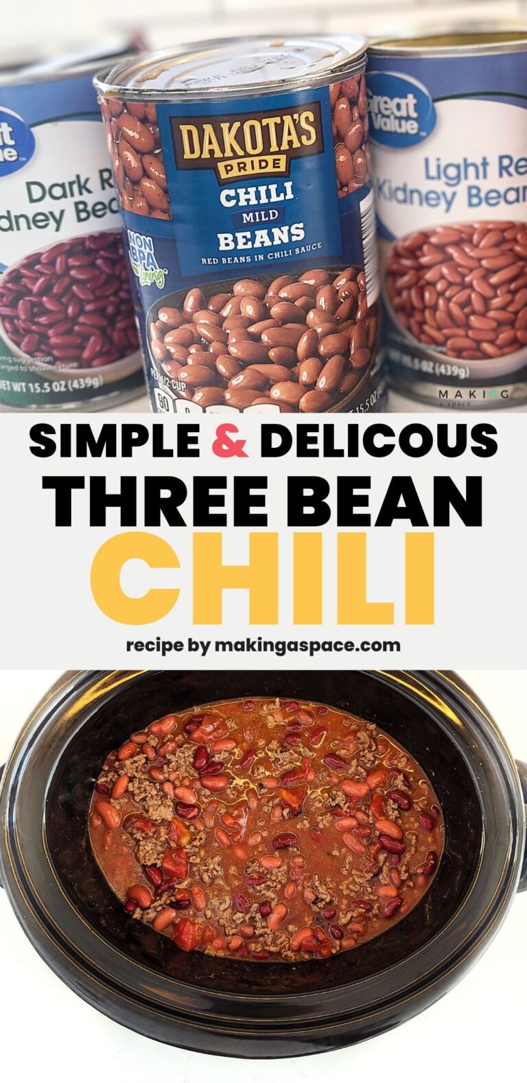 Simple and Delicious Three-Bean Chili (Slow Cooker Recipe)